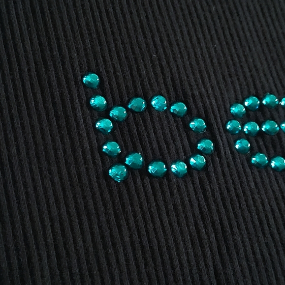 bebe Black🖤 Ribbed Top with Teal Blue💙 Rhinestones💎 - NWT - Picture 10 of 16